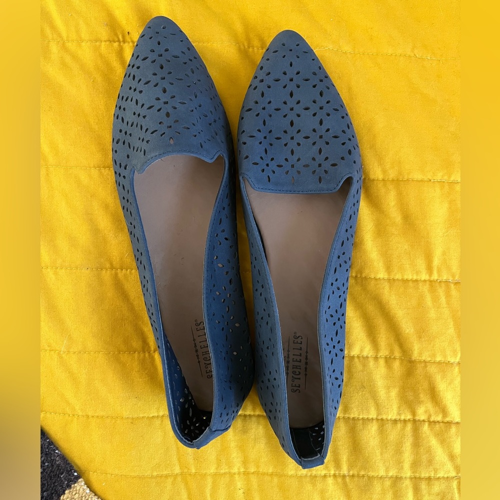 Seychelles Blue Laser-Cut Pointed Toe Flats